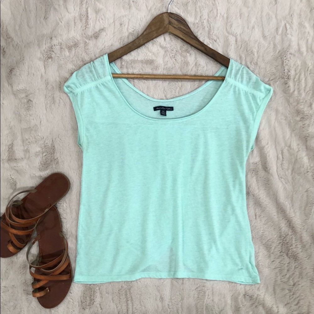 American Eagle Blue Semi-Cropped Open Back Top